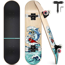 Skateboard Completo, Funxim Tabla de Skateboard 31 x 8 Pulgadas 4 Ruedas 7 Capas Madera de Arce Doble Patada Rueda Completa para Monopatín Skateboard  en oferta