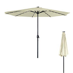 Aufun Sombrilla con sombrilla de jardín LED Ø350 cm con manivela Hecha de poliéster protección Solar protección UV 40+, sombrilla para balcón, terraza en oferta