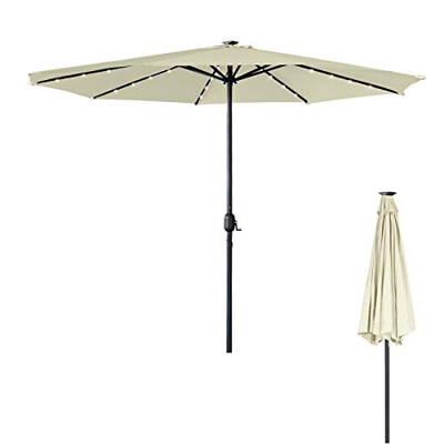 Aufun Sombrilla con sombrilla de jardín LED Ø350 cm con manivela Hecha de poliéster protección Solar protección UV 40+, sombrilla para balcón, terraza