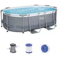 5614A piscina sobre suelo Piscina con anillo hinchable Ovalada 3668 L Gris, Blanco