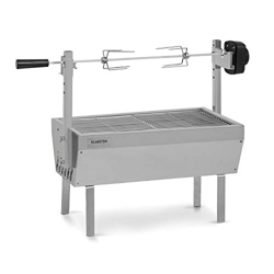 Klarstein Sauenland – Miniasador, pincho giratorio, motor eléctrico de 4 W, carga máxima de 12 kg, altura regulable, parilla para asar, tina para carb características