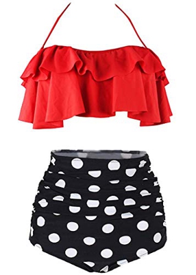 AOQUSSQOA Mujer Traje de baño con Volantes para Mujer Cintura Alta Dividida Bikini natación Esencial (EU 38-40 (M), 6)