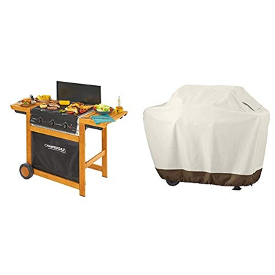 Campingaz Woody Adelaide 3 Barbacoa de Gas con 3 Quemadores, 14 Kw, Fácil Sistema de Limpieza Instaclean + Amazon Basics - Funda protectora para barba