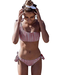 Yuson Girl Conjuntos De Bikini Rayas Talle Alto Retro Brasileños Mujer Sexy Traje De Baño Cuello Halter Strapless Off Shoulder Bra Top Bikini Push Up  características