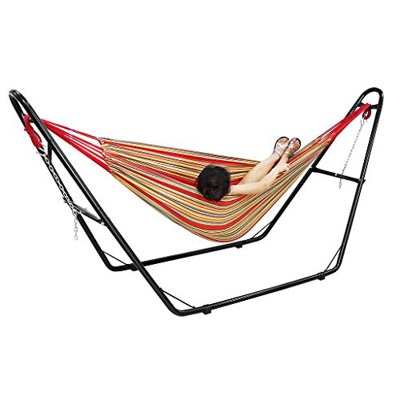 Sotech - Cama Colgante, Hamaca, Rojo, con soporte tipo-H, Algodón, Brasileño, Capacidad: Para 2 personas, Alto: Ajustable