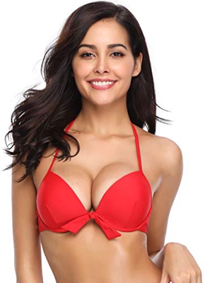SHEKINI Tops De Bikini con Cuello Halter para Mujer BañAdor Push Up con Aros Acolchado Bikini De Playa