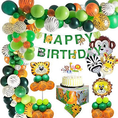 MMTX Selva Fiesta de cumpleaños decoracion Niño-Feliz cumpleaños feliz con Globos de latex y Safari Bosque Animal globos para Niño Cumpleaños Baby Sho