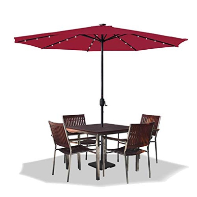 Asina 350cm Sombrilla de Jardín en Poliéste Parasol de Protección Solar UV con Mango de 38mm y 32 Leds Sombrilla para Patio Balcón Actividades al Aire