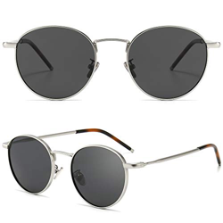 SUNGAIT Gafas de Sol Polarizadas Vintage Redondas Marco de Metal Retro Clásica Gafas de Sol Circular para Mujer Hombre-SGT059(Marco de Plata/Lente Pol características