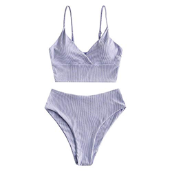 ZAFUL Conjunto de bikini para mujer push up de cintura alta, diseño floral morado XL precio