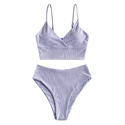 ZAFUL Conjunto de bikini para mujer push up de cintura alta, diseño floral morado XL