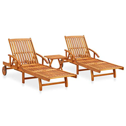 vidaXL Madera Maciza de Acacia Set de Tumbonas 2 Unidades con Mesita Hamacas Chaise Lounge Sillón Reclinable Cama Salón Mesa de Té Muebles Exterior en oferta