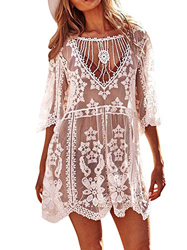 Vestido de Bikini Bordado para Mujer Transparente Ropa de Baño Playa con la Manga Suelta de Moda Traje de Baño Verano para Bikini Camisolas Larga etc  en oferta