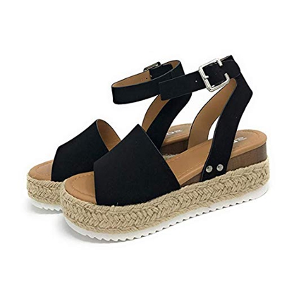 Sandalias Mujer Verano 2024 cáñamo Fondo Grueso Sandalias Punta Abierta Cuero Fondo Plano Zapatos Bohemias Romanas Hebilla Zapatillas