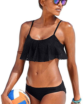 Socluer Bikini Beach Bikini Set Push Up Bikini Traje de baño con Pantalones Cortos y Dos Piezas (Negro, x-Large)