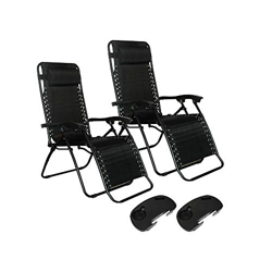 YChoice365 Mgarden - Juego de 2 tumbonas reclinables y 2 soportes para tazas, color negro precio