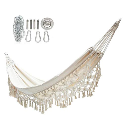 Hamaca con borla de macramé, gran hamaca doble para 2 personas, plegable, para jardín, playa, yard