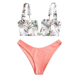 ZAFUL - Bikini para mujer con encaje floral y diseño de hojas Rosa-new1 S características