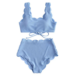 ZAFUL Conjunto de bikini de cintura alta para mujer con encaje y espalda cruzada azul M precio