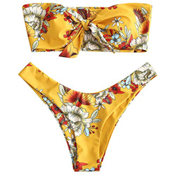 CHARMMA Conjunto de Bikini Estampado Bandeau con Nudo Delantero Dos Piezas Set Traje de Baño Verano 2019 Amarillo S precio