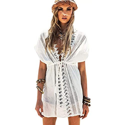 Lazz1on Pareos Mujer Playa Traje de Baño Cubrir Sexy Vestido de Playa Bikini Cover up V-Cuello