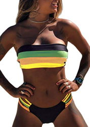 JFAN Mujer Conjunto de Bikini Dividido Colorido Rayas Sin Tirantes Cosido Sujetador Acolchado Sin Respaldo Push-up Bikinis Bottoms Ropa de Playa Traje características