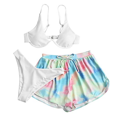ZAFUL Tie Dye - Bikini de tres piezas para mujer Blanco S