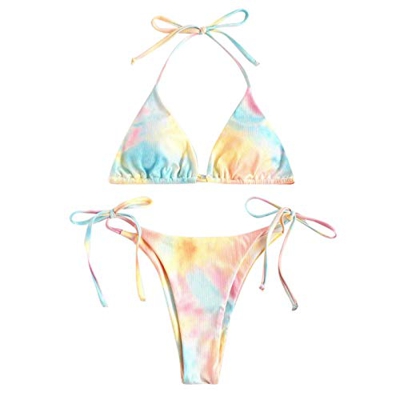 Zilosconcy Bañador Mujer Tops de Bikini Trajes de Baño Tanga Triángulo Suave Acolchado Tops y Braguitas Conjuntos Bikinis Tie Dye Bañador Brasileño 20
