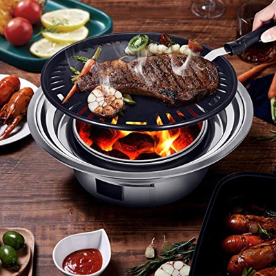 TELAM Parrilla de carbón portátil, Parrilla de Barbacoa Plegable para Acampar al Aire Libre, Parrilla de Barbacoa de carbón de Acero Inoxidable de sob