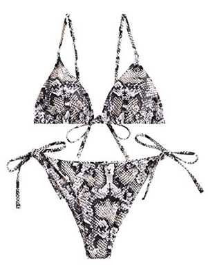 ZAFUL Bikini acolchado para mujer, de un solo color, con triángulo, con tirantes finos. negro-a M