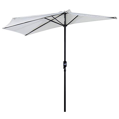 Outsunny Sombrilla 269x138x236 cm Parasol de Jardín con Manivela y Forma Semicircular para Exterior Terraza Patio Piscina Crema