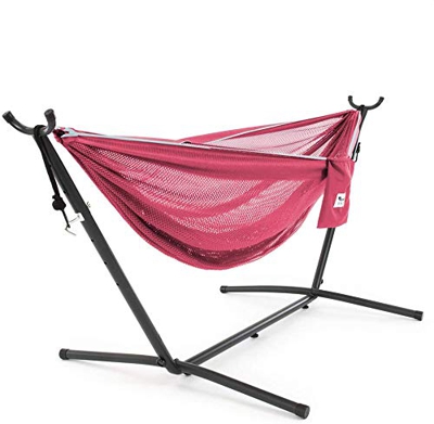 Vivere Rose/Celeste - Hamaca Doble de Malla con Soporte de Acero para Ahorro de Espacio, C9MESH-45