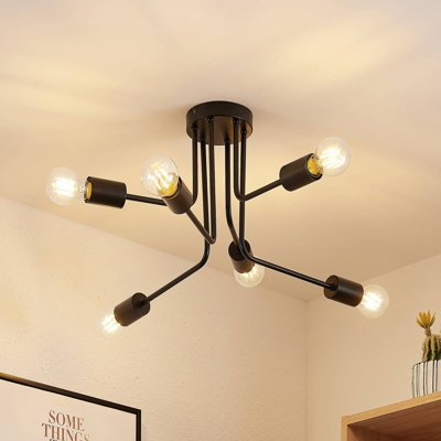 Lindby Cerros plafón 6 luces, negro