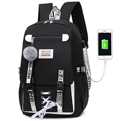 HANXIUCAO Mochila para Niñas Teen Hairball Pull Flower Mocksack 20-35L Mujer Estudiante universitaria Mochila con Cierre Mochila Antirrobo con Puerto 