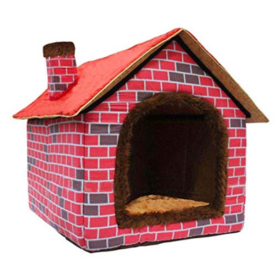 Hanshu Cálido interior suave caseta mascota grande perro casa perros camas con alfombrilla, rojo