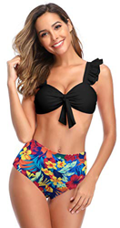 SHEKINI Mujer Bikini Dividido Traje de Baño de Dos Piezas Estampado de Cintura Alta Bañador (M, Negro) características