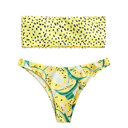 ZAFUL - Bikini tipo bandeau con estampado de piña sin tirantes, corte alto, para mujer Sandía amarillo S precio