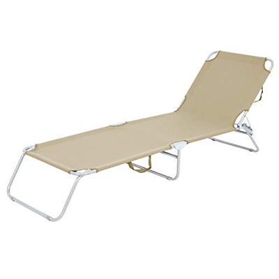 ECD Germany Tumbona Plegable de Playa 200x56x26 cm Crema Aluminio Reclinación Ángulo Respaldo Regulable para Tomar el Sol Jardín o Balcón hasta 120kg