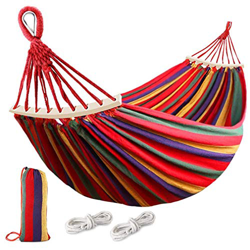 Rayisin Hamaca para exteriores con barra de cintura, capacidad de carga de 250 kg, transpirable, secado rápido, hamaca de lona con bolsa de transporte características