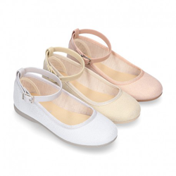 Mercedita Niña Tipo Ballet Con Correa O Cintas Seda En Lona Metalizada. 28 Rosa Maquillaje precio