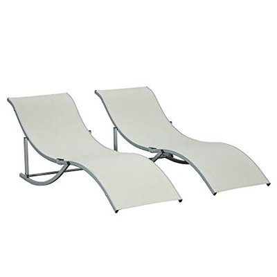 Outsunny 2 Tumbonas Plegables en Forma de S Ergonómica con Marco de Aluminio Textilene para Piscina Patio Jardín Terraza 165x61x63 cm Beige