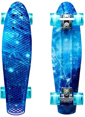 LISOPO Skateboard Monopatin 22’’55cm, Mini Cruiser Retro Crucero 4 PU Ruedas Traslúcidas, Tabla de Plástico Reforzado, ABEC-7 Rodamiento para Principi