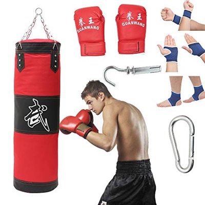 Saco de boxeo con cadena de acero de cuatro puntas Saco de arena vacío para Muay Thai Sparring Kickboxing Entrenamiento Punzonado Artes Marciales (A)