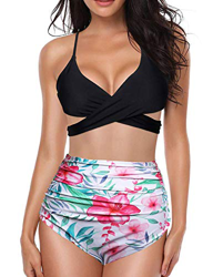 Yuson Girl Sexy Mujer Traje De Baño Flores Vintage Enterizo Dama Traje De Baño Escote v Vientre Plano Cintura Alta Cuello Halter Talla Grande Criss Cr precio