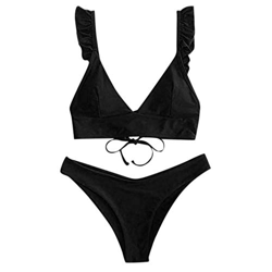 LANSKIRT Mujer Traje de Baño con Volantes Bañadores de Playa Verano Elegantes Trikini Biquini Vikinis Secado Rápido Conjunto de Bikini Dos Piezas Tran precio