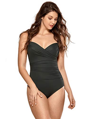 DELIMIRA - Bañador de Una Pieza con Aros Tallas Grandes para Mujer Verde Oliva 50