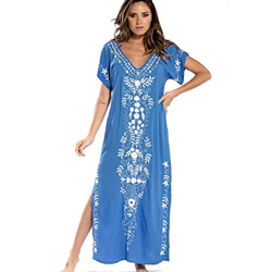 Lazz1on Kaftan Vestido Largo de Playa Mujer Largo Túnica Pareo Bikini Cover Up Boho Traje de Baño Blusa (Azul) características