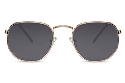 Cheapass Gafas de Sol Gafas Hexagonales Montura Dorada Cristales Gris Oscuro Hombre Mujer Protección UV400