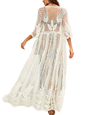 L-Peach Vestido Largo de Playa Pareo Kimono Maxi Kaftan Bikini Cover Up de Mujer