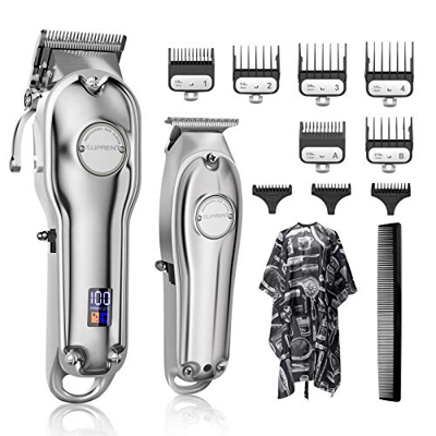 SUPRENT Cortapelos profesional para hombre, recortador de pelo con indicador LED, kit para familias